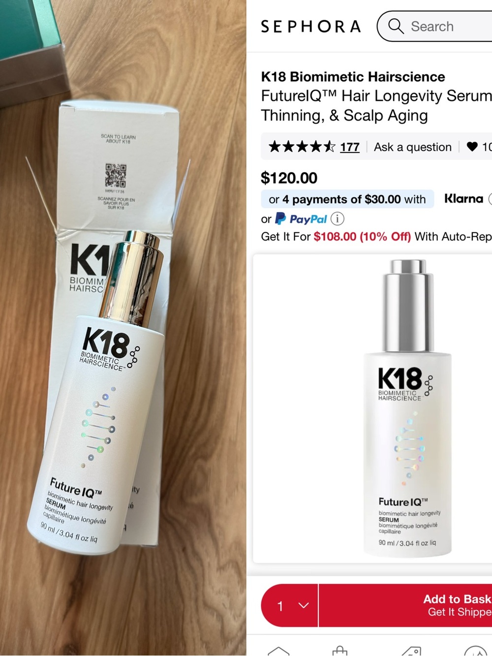 K18 Biomimetic Hairscience FutureIQ™ Hair Longevity Serum